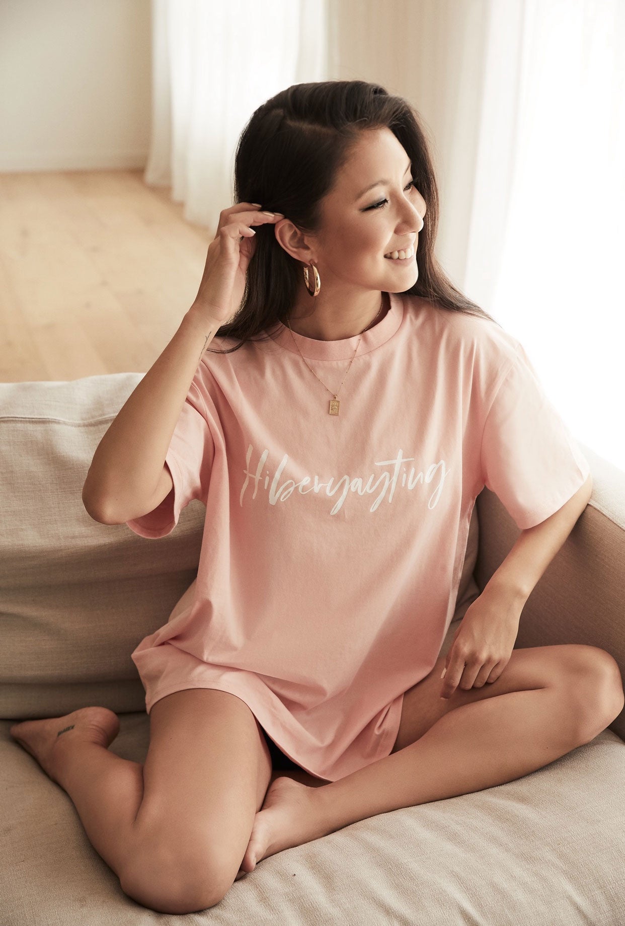 HIBERYAYTING peach oversized tee